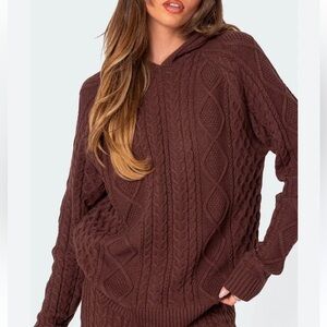 Edikted Jelena Cable Knit Sweater Hoodie Size Small